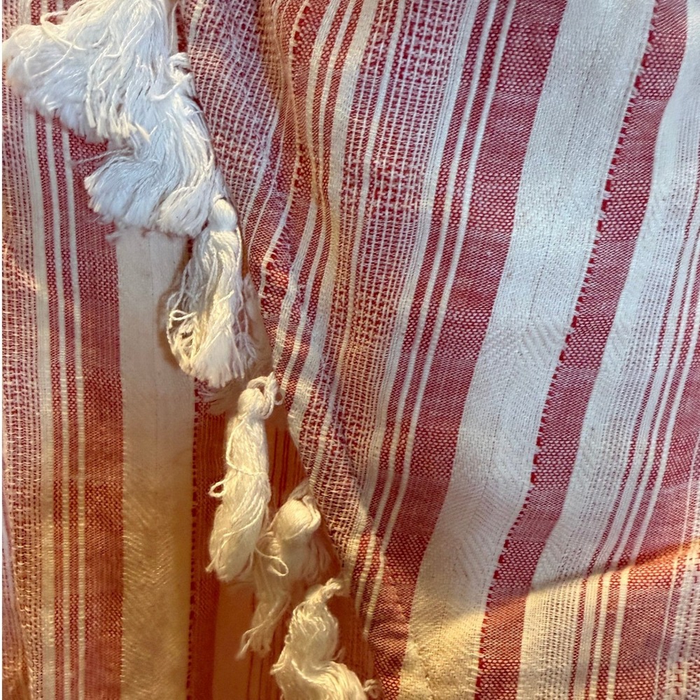 Raga Red Cream Striped Tassel Trim Cotton Wrap Mini Skirt Womens Size Medium NWT - Picture 3 of 5